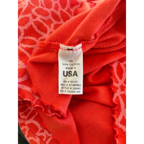 FRESH PRODUCE Cotton Top Womens Size Small Orange Pink Print Ruffle Trim USA - Picture 7 of 7